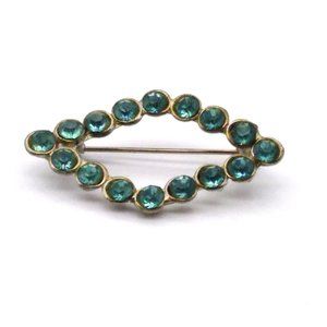 Antique Pot Metal Blue Brooch, Art Deco Diamond Shape Bezel Set Paste Stones